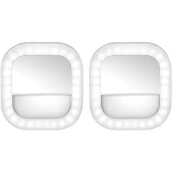 Зеркало для макияжа с подсветкой для телефона, кольцо для селфи и зеркало для туалетного столика, на батарейках, белое белый