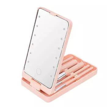 Зеркало для макияжа с подсветкой, компактное зеркало с 5 щетками, портативное настольное зеркало с сенсорным управлением, многофункциональное для дома и путешествий