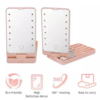 Зеркало для макияжа с подсветкой, компактное зеркало с 5 щетками, портативное настольное зеркало с сенсорным управлением, многофункциональное для дома и путешествий
