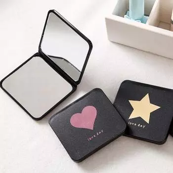 Зеркало для макияжа, складное, портативное, двухстороннее, квадратное, моющееся, прозрачное, для макияжа, с принтом головы кошки, карманное зеркало с принтом в виде сердца для поездки B