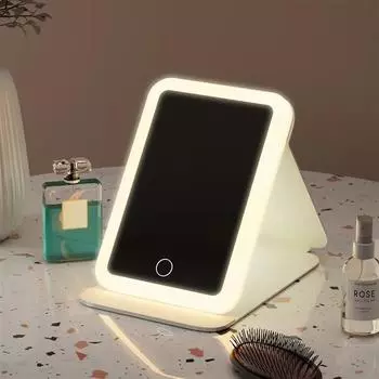 Зеркало для макияжа, складное зеркало для макияжа, 1 шт., портативное светодиодное зеркало с кольцевой подсветкой, трехцветная подсветка, отдельно стоящее зеркало для макияжа чёрный