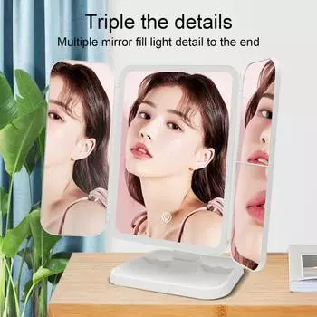 Зеркало для макияжа со светодиодной подсветкой, 1/2/3-кратное увеличение, 3 цвета, регулируемое, складное 2-в-1, умное косметическое зеркало, портативное, для путешествий, тройное, складывающееся, для туалетного столика белый