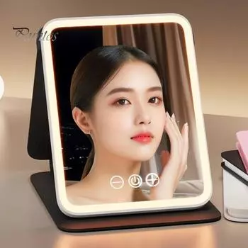 Зеркало для макияжа со светодиодной подсветкой, 3 режима цвета, регулируемое, складное косметическое зеркало 2 в 1, заряжаемое от USB, портативное дорожное зеркало для макияжа S белый