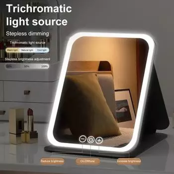 Зеркало для макияжа со светодиодной подсветкой, 3 режима цвета, регулируемое, складное косметическое зеркало 2 в 1, заряжаемое от USB, портативное дорожное зеркало для макияжа S розовый