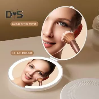 Зеркало для макияжа со светодиодной подсветкой, 3 цвета подсветки, регулируемое откидное зеркало с зарядкой от USB, портативное дорожное мини-зеркало с лампой белый