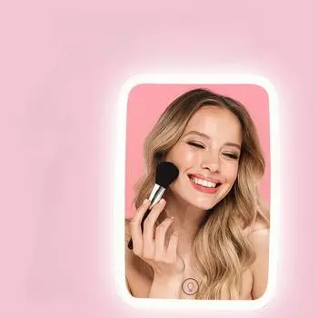 Зеркало для макияжа со светодиодной подсветкой и подставкой, складное, настольное, компактное, белое, квадратное, дорожное, косметическое зеркало с тремя цветами подсветки на выбор розовый