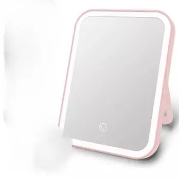 Зеркало для макияжа со светодиодной подсветкой, сенсорный экран, 3 лампы, портативное складное зеркало для туалетного столика, 5-кратное увеличение, компактное косметическое зеркало розовый