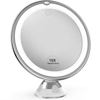 Зеркало для макияжа со светодиодной заполняющей подсветкой, 10-кратное увеличение, сухая батарея, присоска, складное сетчатое красное косметическое зеркало