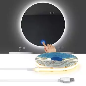 Зеркало для макияжа, светодиодная подсветка, USB 5 В, COB Strip, туалетный столик, туалетный столик для ванной комнаты, сенсорный датчик, регулируемая зеркальная подсветка 1m