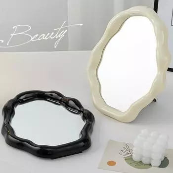 Зеркало для макияжа в скандинавском стиле, нестандартное зеркало для спальни, туалета, офиса, общежития, регулируемое настольное зеркало для эстетического косметического декора beige