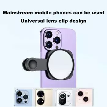 Зеркало для селфи мобильного телефона, прозрачное портативное противоскользящее регулируемое легкое зеркало для камеры смартфона, комплект зажимов для отражения чёрный