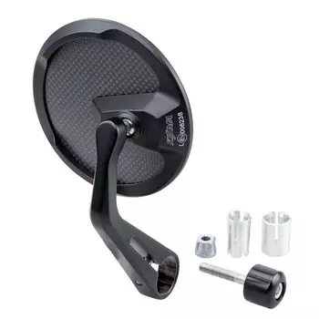 Зеркало Kijima Bike Parts TECH12 с круглым краем, алюминиевое крепление для руля, для левого и правого использования, сертифицированное ECE, универсальное, 1 шт., черное/углеродное 203-8095