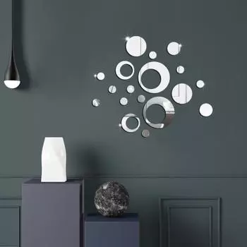 Зеркало круглая настенная наклейка украшение спальня гостиная стена прикроватная креативная круглая настенная наклейка JM3251-Silver