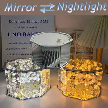 Зеркало ручной работы в форме розы, маленький ночник, креативные ночные подарки, сделай сам, День матери, роза, восьмиугольник на день святого Валентина