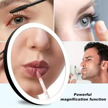 Зеркало с увеличительным стеклом 10/20/30X, 3-цветной светодиодной подсветкой, присоской, с регулировкой яркости, с возможностью зарядки через USB, портативное, для путешествий, для мужчин и женщин, для макияжа 10X