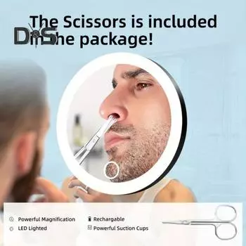 Зеркало увеличительное 10/20/30X со светодиодной подсветкой, пинцетом, вращающимся на 360 градусов, портативное настенное ручное настольное зеркало для макияжа для мужчин и женщин 10X чёрный