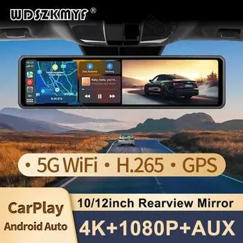 Зеркало заднего вида 4K Carplay и Android AutoWifi Видеорегистратор 10/12 дюймов Видеорегистратор для автомобиля Видеорегистратор GPS Навигация Камера заднего вида NONE