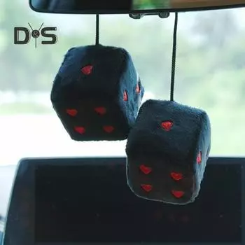 Зеркало заднего вида автомобиля, пара нечетких плюшевых кубиков, ретро квадратная вышивка в форме сердца, украшение, подвесные игральные кости, автомобильные аксессуары кофейный