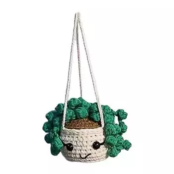Зеркало заднего вида автомобиля, подвесной аксессуар, ручная вязка, симпатичное вязаное крючком растение в горшке, украшение для заднего вида, аксессуар для салона автомобиля GERMANY
