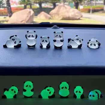 Зеркало заднего вида автомобиля, украшение центральной консоли, маленькая светящаяся кукла панда, украшение из смолы, аксессуары для салона автомобиля 09#