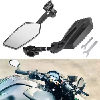 Зеркало заднего вида на руль, синее стекло, 1 пара, алюминиевый сплав, универсальные зеркала заднего вида для мотоцикла, руль 7/8 , 22 мм, широкий угол поворота 360° Black