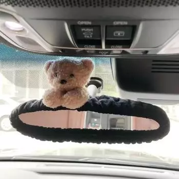 Зеркало заднего вида с изображением мультфильма, очаровательное автомобильное зеркало заднего вида с эластичными блестками, милые автомобильные аксессуары в виде животных чёрный