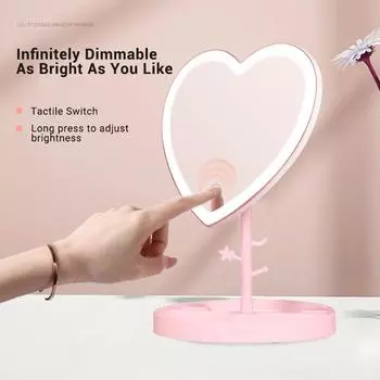 Зеркало Зеркало для макияжа со светодиодной подсветкой Зеркало для макияжа для студенток и девушек Настольное зеркало для общежития Настольное зеркало для хранения макияжа красный