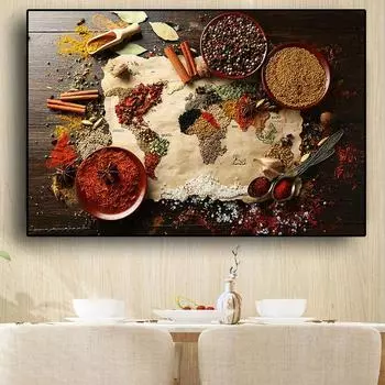 Зерна и специи Карта мира Кухня Холст Картина Абстрактные натюрморты Плакаты и эстампы Изображения Гостиная Безрамное 21cm30cm NoFrame