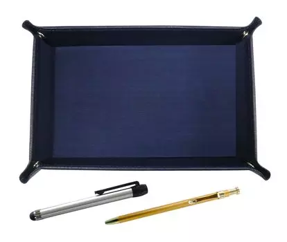 зернистая коровья кожа лоток для ручек в комплекте с набором серебряных ручек и 60 золотых шариковых ручек японского производства синий, с металлическим покрытием (TRAL-ALST-SV60KBP)