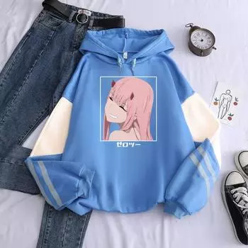Zero Two Cute Print Hooded Darling In The Franxx Anime Streetwear Men Women Casual Hoodies Harajuku Comfortable Sweatshirt XS розовый