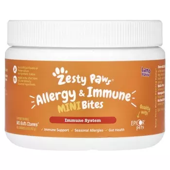 Zesty Paws Allergy & Immunity Mini Bites, для собак, ягненок, 90 мягких жевательных таблеток, 157 г (5,5 унций)