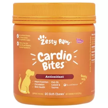 Zesty Paws, Cardio Bites™, для собак, для всех возрастов, со вкусом лосося, 90 мягких жевательных таблеток, 11,1 унций (315 г)