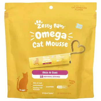 Zesty Paws, Omega Cat Mousse, для кошек, тунец, 18 упаковок в стиках, 252 г (9 унций)