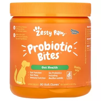 Zesty Paws, Пробиотические кусочки, для собак, для всех возрастов, курица, 90 мягких жевательных таблеток, 11,1 унции (315 г)