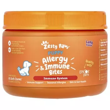 Zesty Paws, Puppy Allergy & Immunity Bites, для собак, щенок, ягненок, 90 мягких жевательных таблеток, 157 г (5,5 унций)
