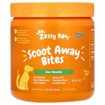 Zesty Paws, Scoot Away Bites, для собак, для всех возрастов, курица, 90 мягких жевательных таблеток, 12,7 унций (360 г)