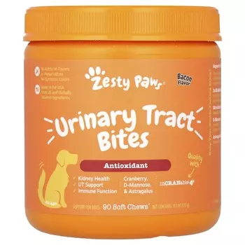 Zesty Paws, Urinary Bites, для собак, для всех возрастов, бекон, 90 мягких жевательных таблеток, 315 г (11,1 унций)
