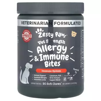Zesty Paws, Vet Strength Allergy & Bites, для собак, всех возрастов, со вкусом копченого сыра, 90 мягких жевательных таблеток, 360 г (12,6 унций)