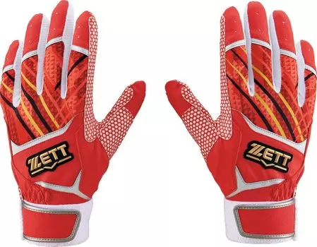 ZETT Baseball General Use Batting Gloves NON SLIP BATTING GLOVE Batting Gloves for Both Hands Silicone Processed Durable White x Red M BG519C Non-slip