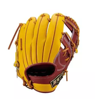 Мягкая бейсбольная перчатка ZETT Prostatus Imamura Player Type Bordeaux Brown x True Yellow для метателей-правшей