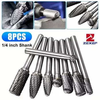 ZEXEF 8-PCS Set Double Groove Rotary File File Tungram Steel Grinding Head File Tungram Steel Mill Cutter Set Alloy Grinding Tungsten steel milli