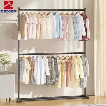 ZEXEF двухслойная вешалка для одежды, вешалка для пальто, отдельно стоящая вешалка для одежды, экономящая место для дома, спальни, многофункциональная сушилка для одежды чёрный