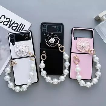 ZFlip4 ZFlip3 Цветок камелии с жемчужным ремешком Матовый жесткий чехол для ПК для Samsung Galaxy Z Flip 3 Z Flip 4 ZFlip 4 3 Flip4 Flip3 Чехол Funda Coque Protection Samsung Z Flip 3 чёрный