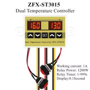 ZFX-ST3015 Двойной контроллер температуры 12 В 24 В 220 В Контроллер инкубатора Цифровой термостат Контроллер температуры Регулятор
