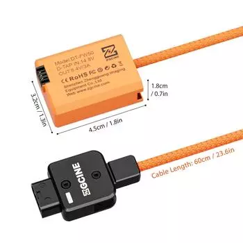 ZGCINE NP-FW50 фиктивный аккумулятор с разъемом D-Tap кабель питания длиной 60 см D-Tap к NP-FW50 оранжевый
