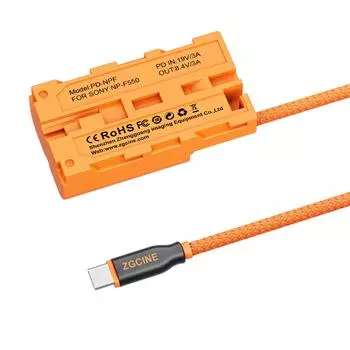 ZGCINE PD-NPF Тип-C к NPF-пустышке батареи Плетеный кабель Переходник постоянного тока Аксессуар для мониторов/светодиодов Type-C to NPF Dummy Battery оранжевый