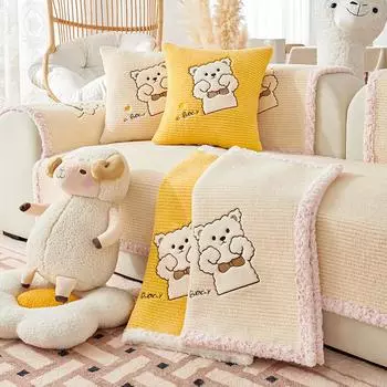 Жаккардовая бархатная подушка для дивана, зимняя мультяшная простая крышка для дивана, теплый плюшевый чехол для дивана, тканевое полотенце, зимнее 70*70