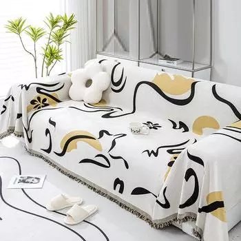 Жаккардовая подушка для сиденья из синели с кисточками, полное покрытие, двухстороннее полотенце для дивана, противоскользящее противоскользящее покрытие, одеяло в современном стиле 180x130cm1pcs