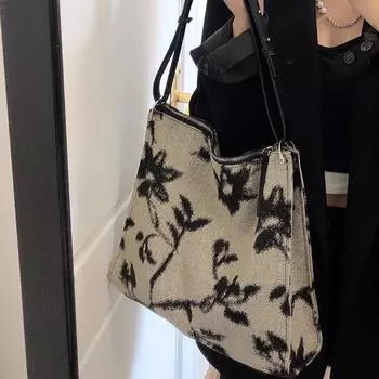 Жаккардовая сумка из холста в литературном китайском стиле для женщин, новая модная сумка через плечо большой вместимости, высококачественная сумка-тоут на одно плечо