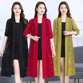 Жаккардовая ткань Commute Gauze Weave Open Stitch Весна Лето Повседневная женская одежда с длинным рукавом Стильная блузка миди с плетением XXXXXL чёрный